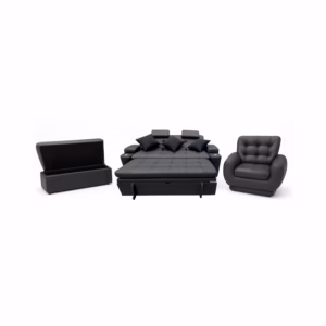 SALABIN-1017-10-SI Sofá Cama Sicilia con banqueta y Poltrona Reclinable 2 puestos Negro Terciopelo amigable con las mascotas y anti fluidos_03