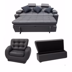 SALABIN-1017-10-SI Sofá Cama Sicilia con banqueta y Poltrona Reclinable 2 puestos Negro Terciopelo amigable con las mascotas y anti fluidos_06