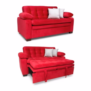 SOFCAM-BIDE-912 Sofá Cama Munir 3 puestos Rojo Terciopelo amigable con las mascotas 180x90x130_06
